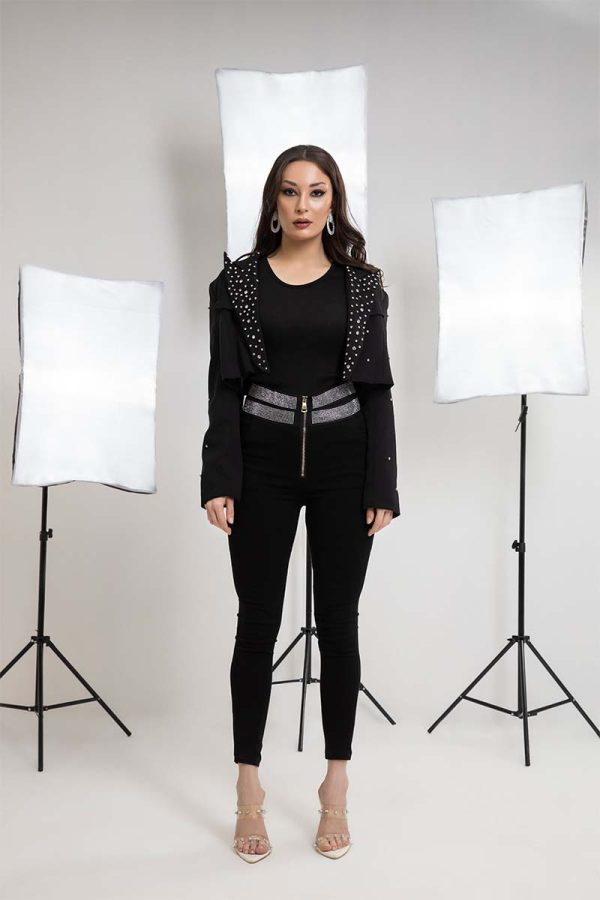 Black pant with diamonte strap